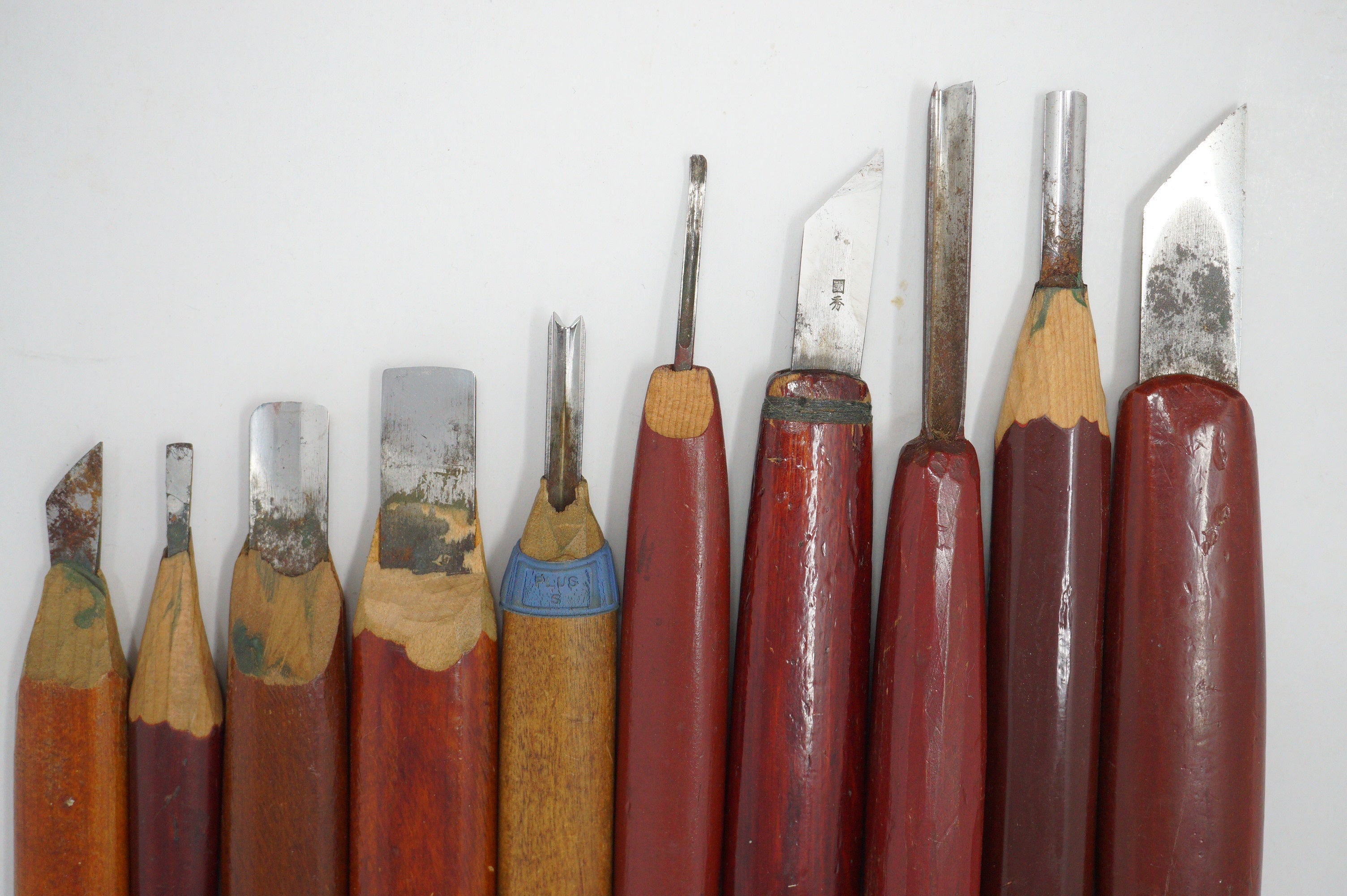 Japanese Vintage Wood Carving Knife set of 10 Sharp & Original Tools from Japan 1012D5