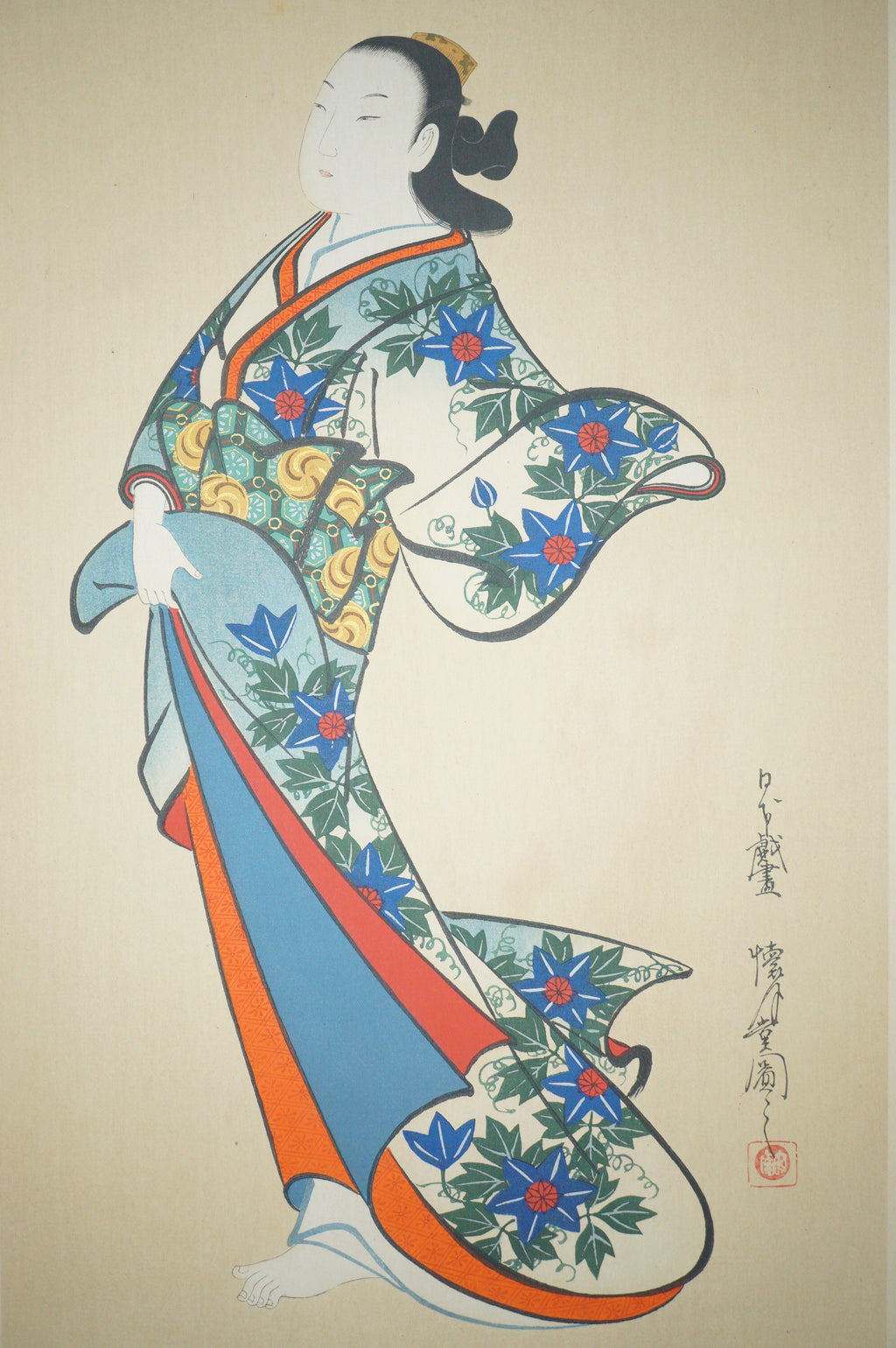 High Quality Binjinga Woodblockprint by Kaigetsudo Vintage Recarved Edition 0622D5