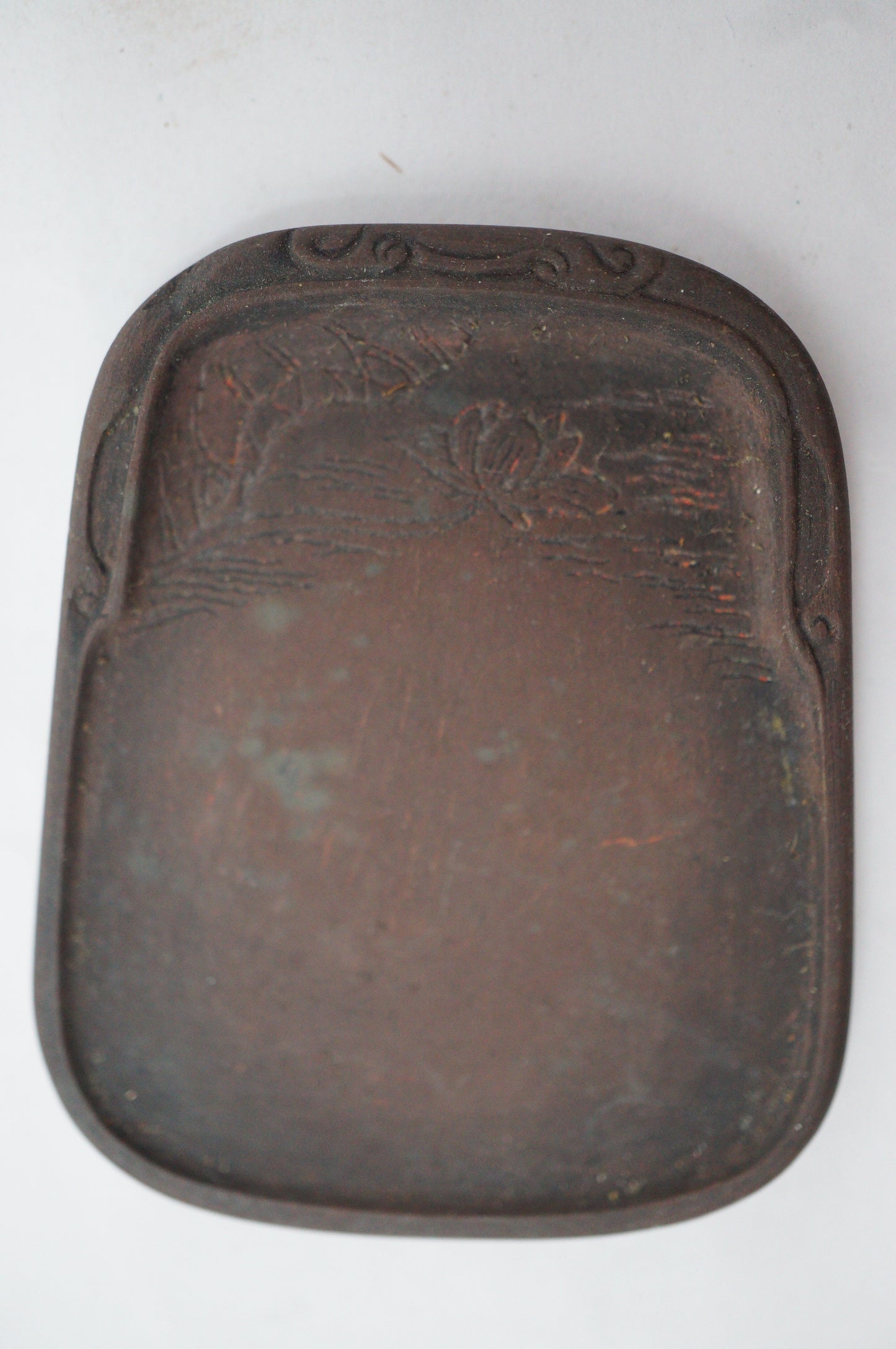 Quality Ink Stone with Fine Carvings & Wooden Lid Mini-Suzuri Original from Japan 0110F6