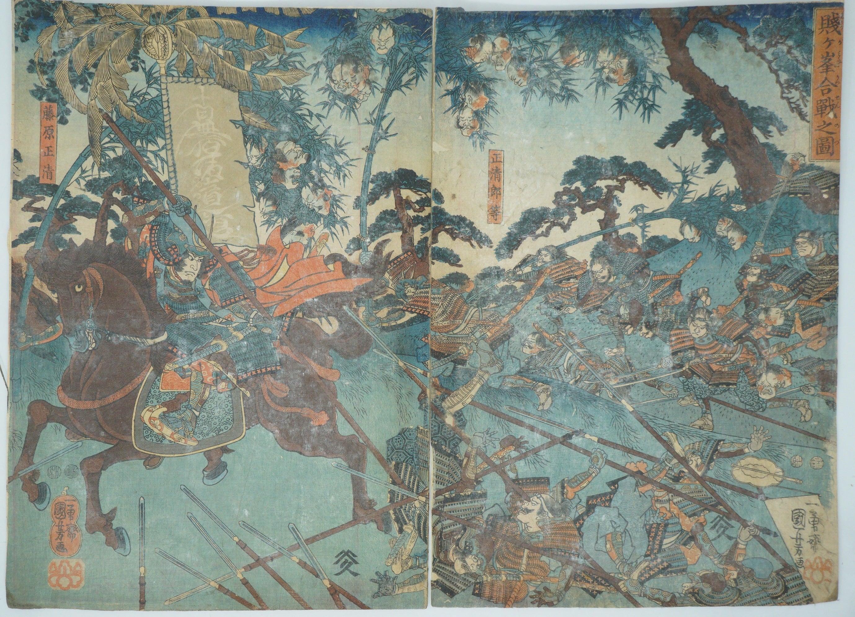 Japanischer Holzschnitt Original von Utagawa Kuniyoshi - Intensive Kampfszene - aus Japan 0129F6