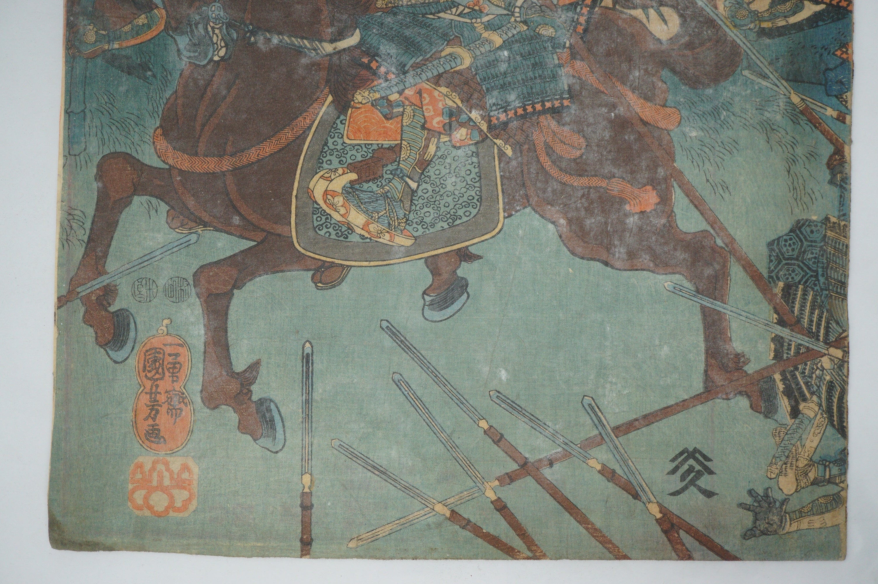 Japanischer Holzschnitt Original von Utagawa Kuniyoshi - Intensive Kampfszene - aus Japan 0129F6