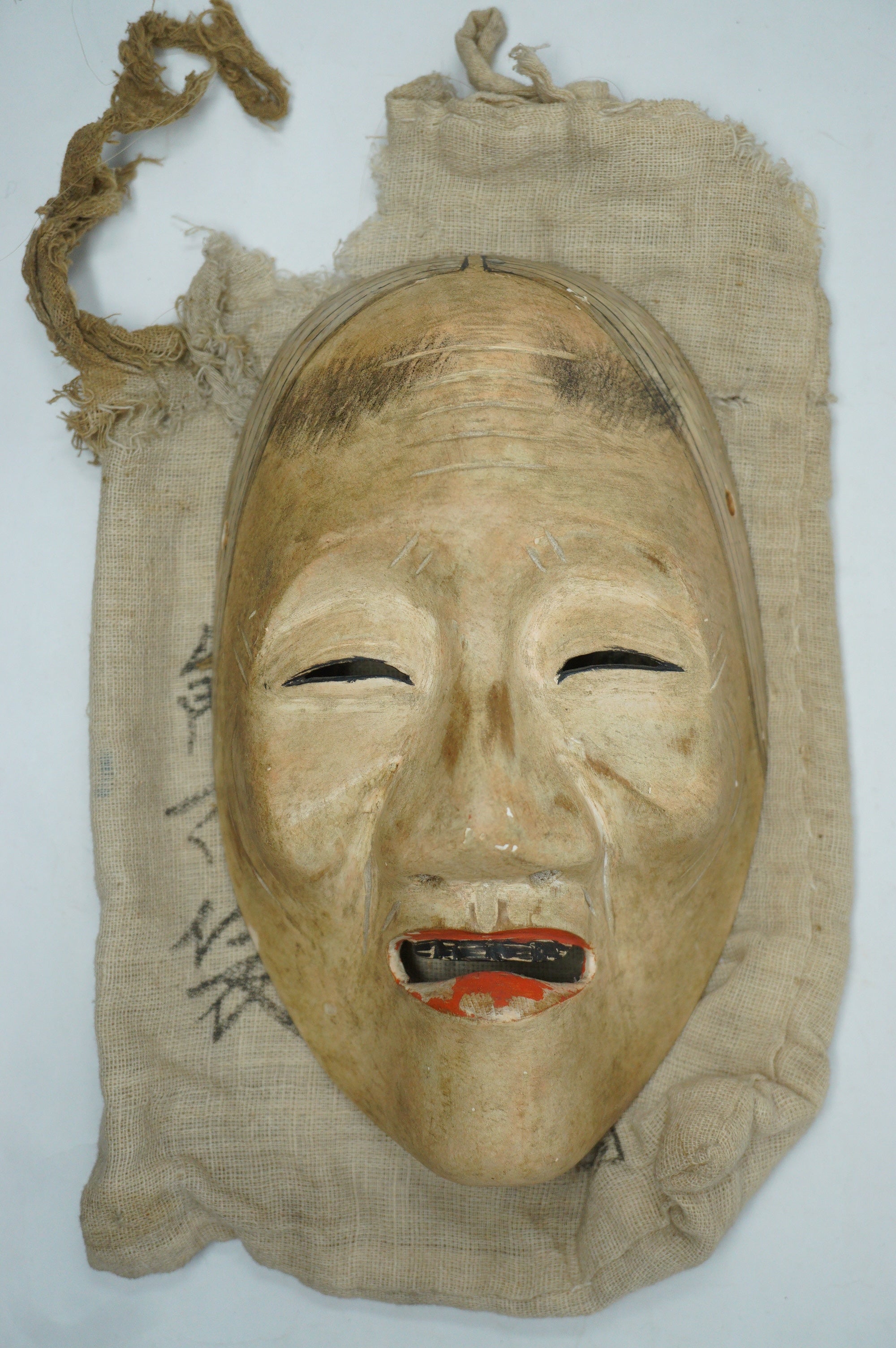 日本明治时代能剧木制面具，Obaa-san 风格，日本原装 0331F6