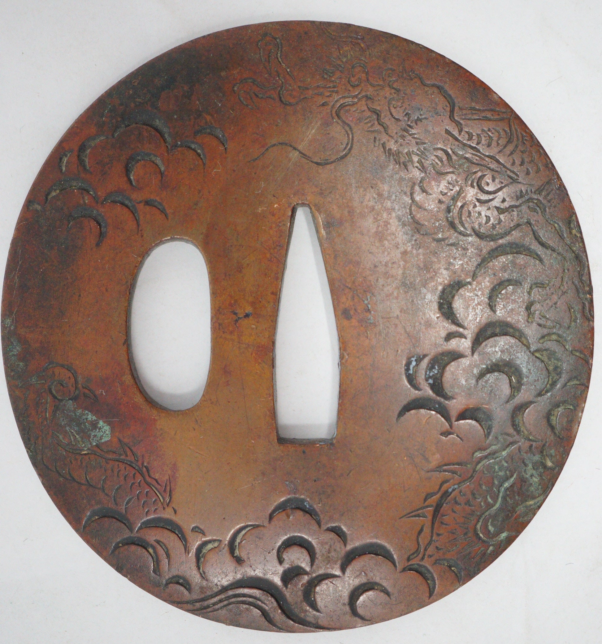 Japanese Tsuba Sword Guard with fine Dragon design made of Copper from Japan 1030D6