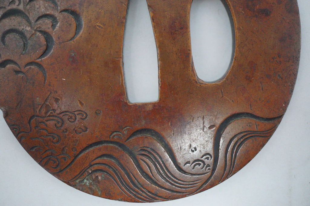 Japanese Tsuba Sword Guard with fine Dragon design made of Copper from Japan 1030D6