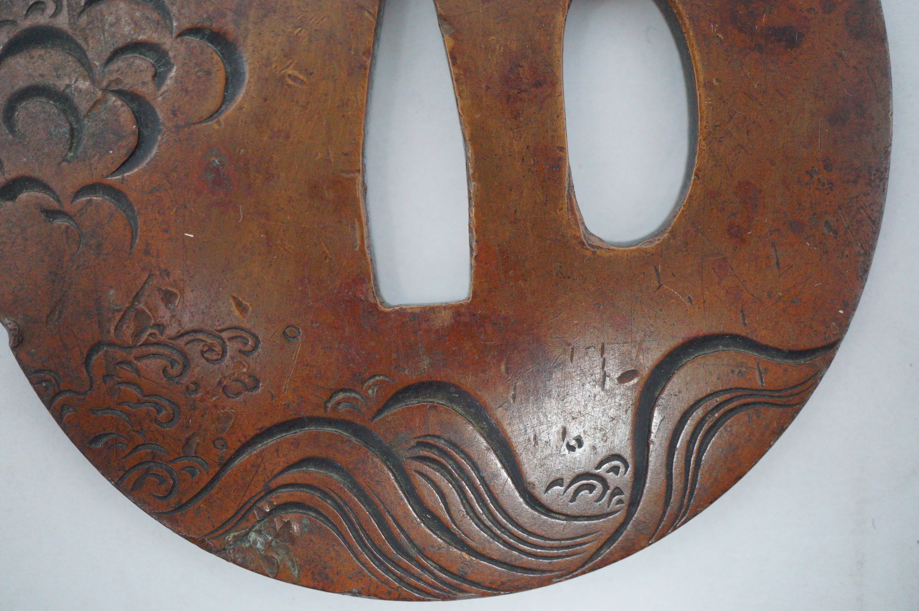 Japanese Tsuba Sword Guard with fine Dragon design made of Copper from Japan 1030D6
