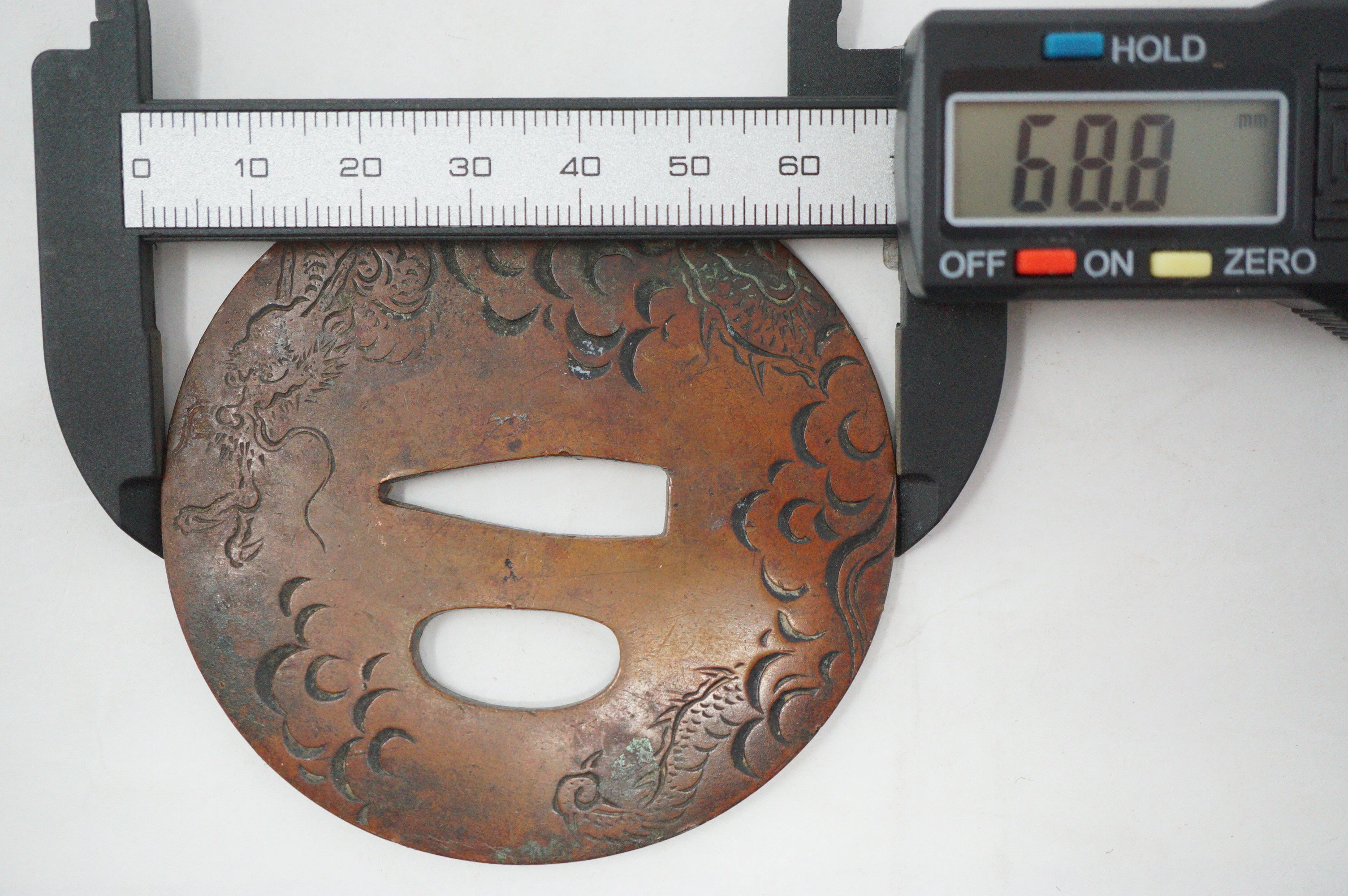 Japanese Tsuba Sword Guard with fine Dragon design made of Copper from Japan 1030D6