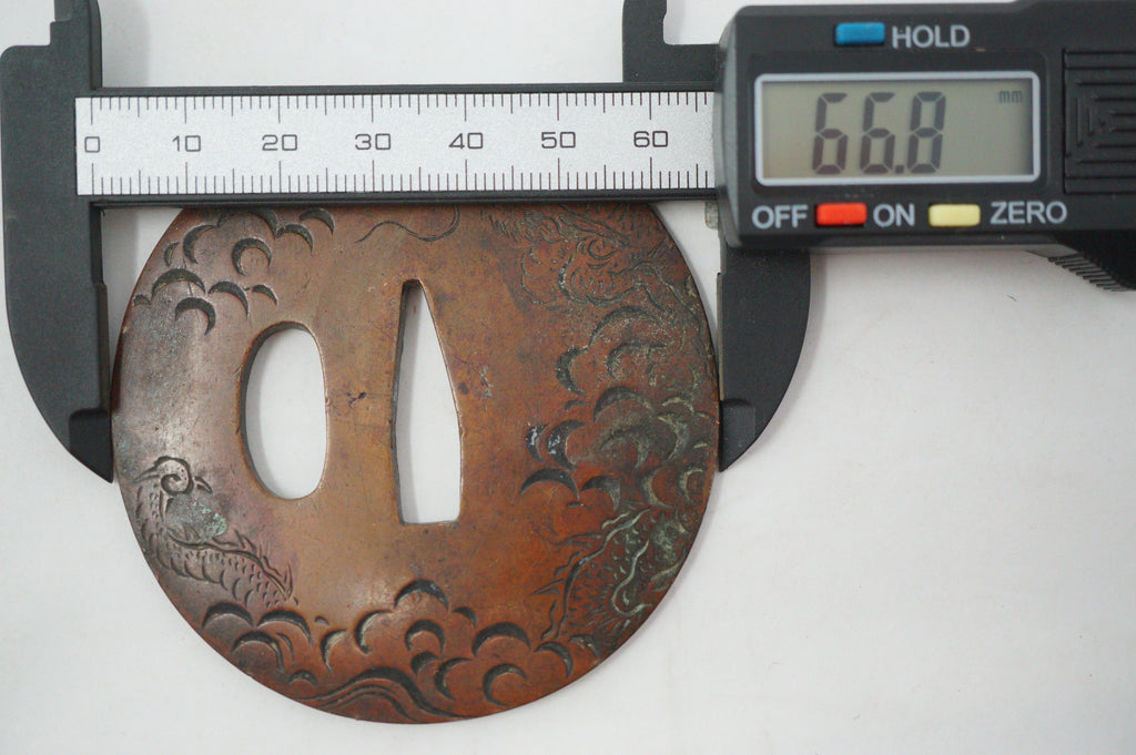 Japanese Tsuba Sword Guard with fine Dragon design made of Copper from Japan 1030D6