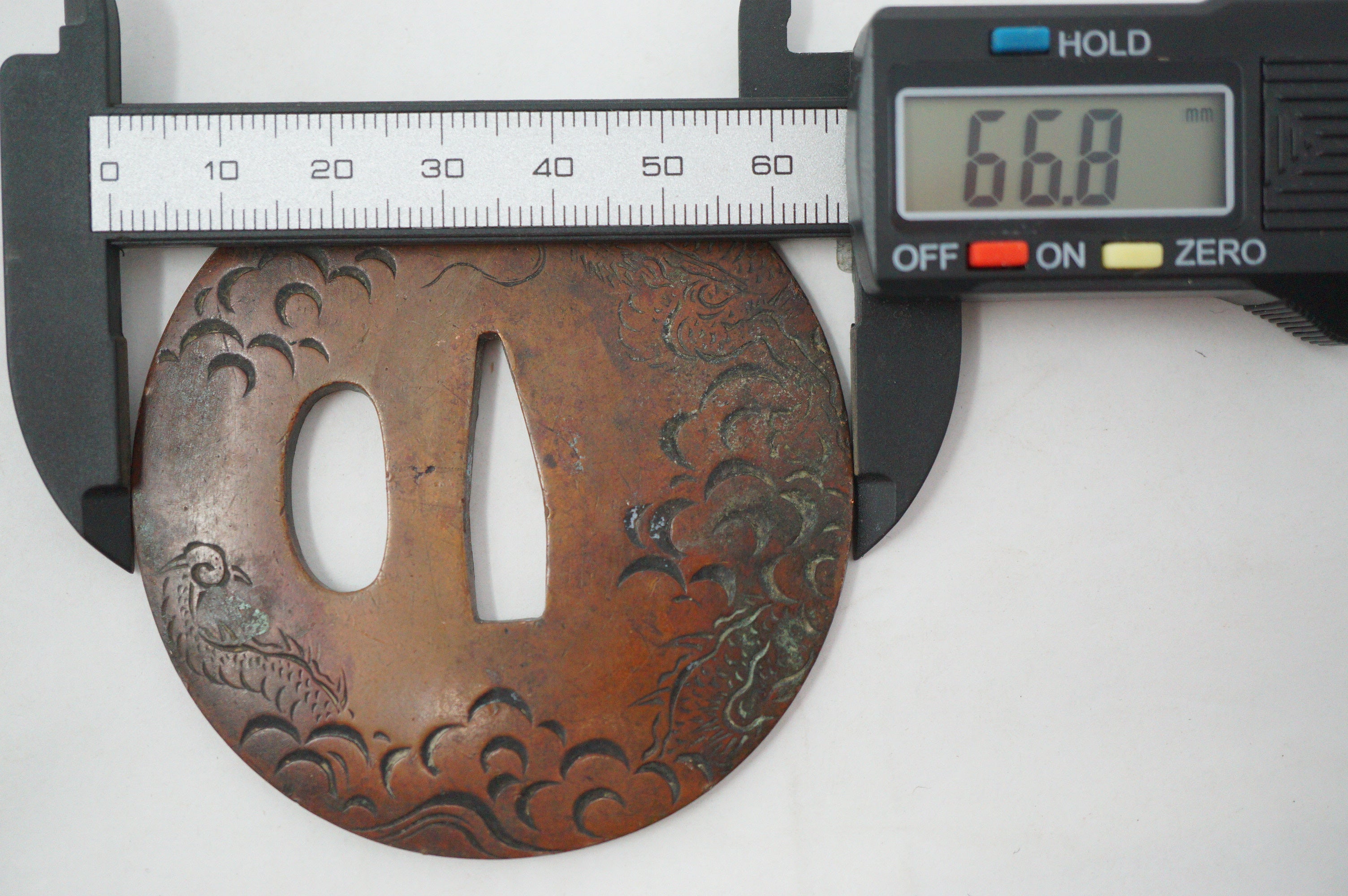 Japanese Tsuba Sword Guard with fine Dragon design made of Copper from Japan 1030D6