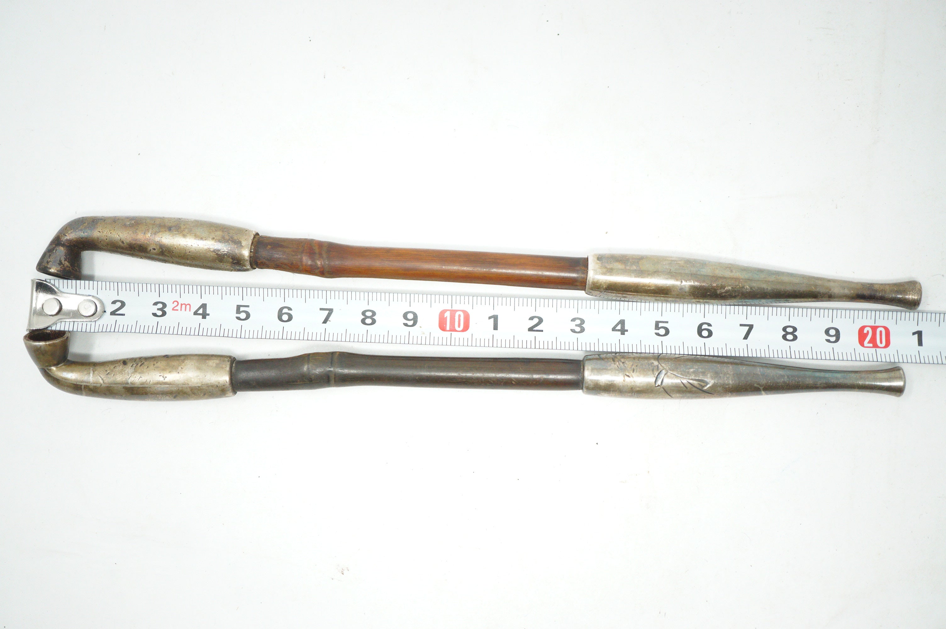 Japanese Kiseru Pipe Set Bamboo & Silver Signed with Geisha Engraving 1111D6