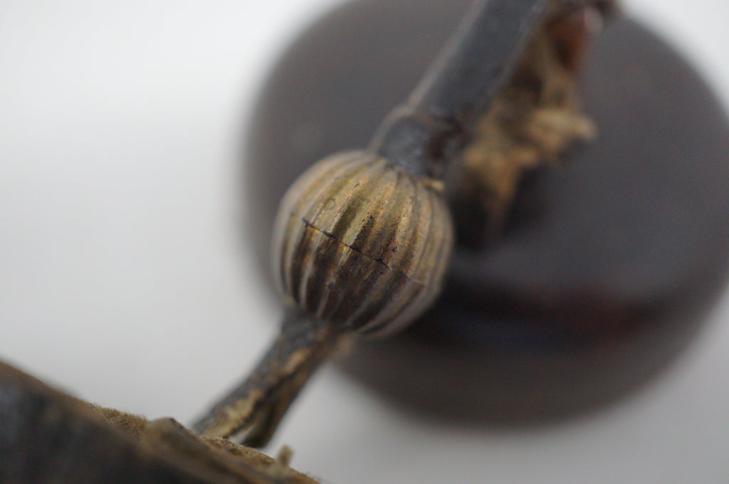 Antiker Sagemono - Lederbeutel mit hölzernem Netsuke 0619D6