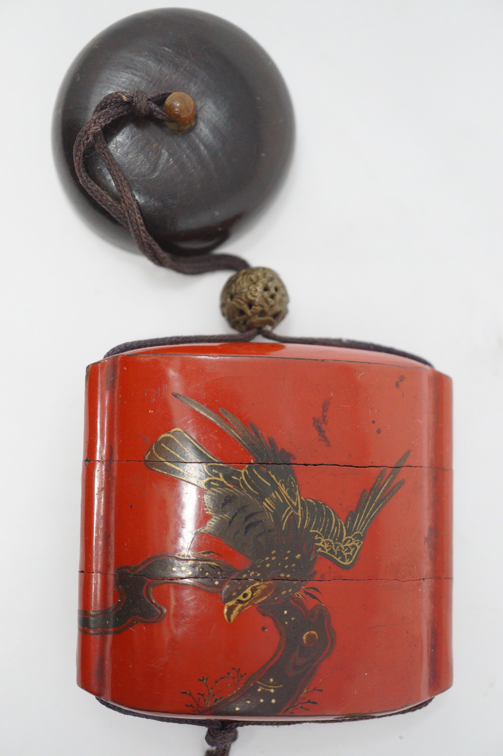 Japanisches Inro Netsuke &amp; Ojime „Adler jagt Kaninchen“ Original Sagemono aus Japan 1206D6