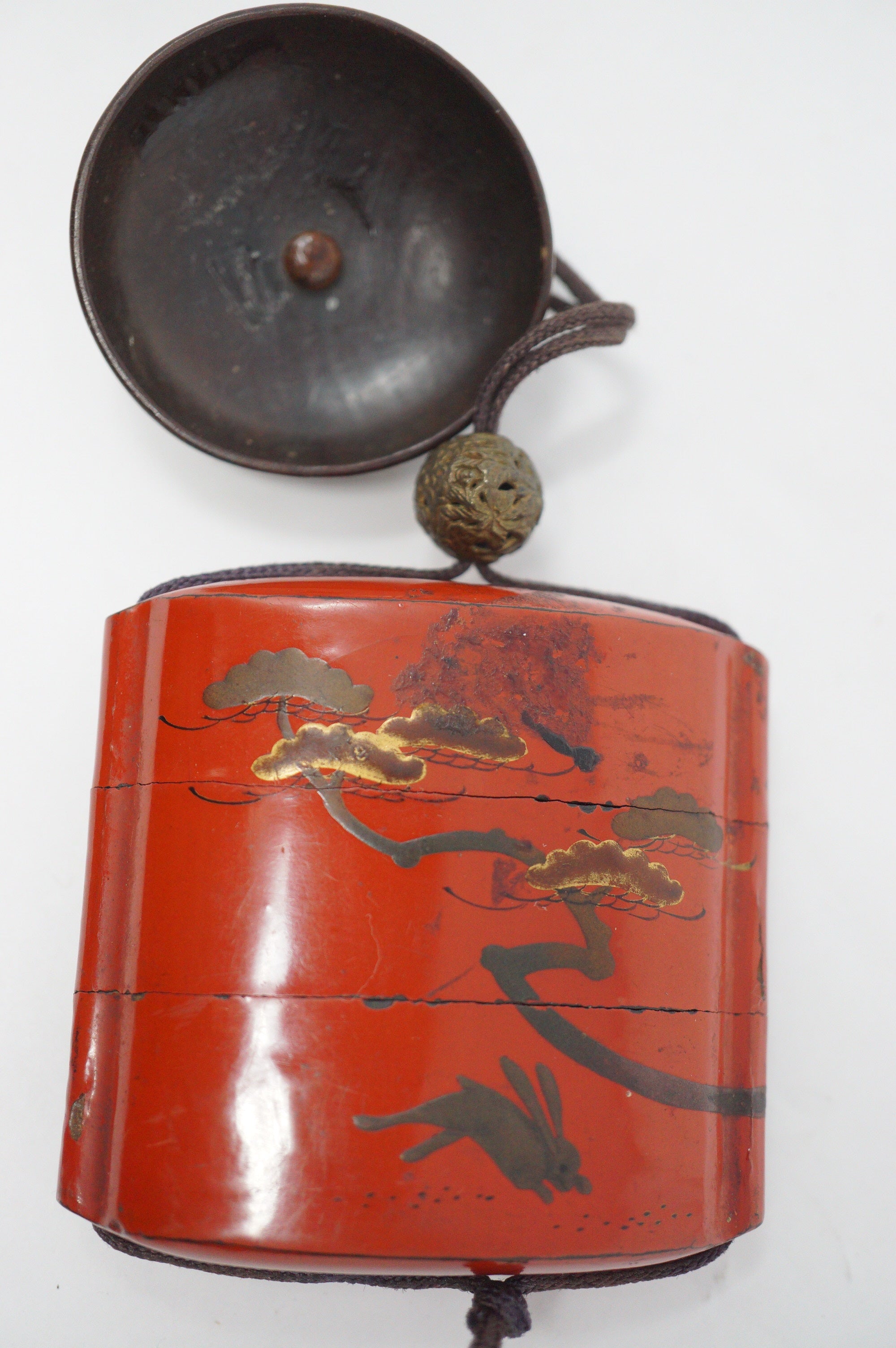 Japanisches Inro Netsuke &amp; Ojime „Adler jagt Kaninchen“ Original Sagemono aus Japan 1206D6