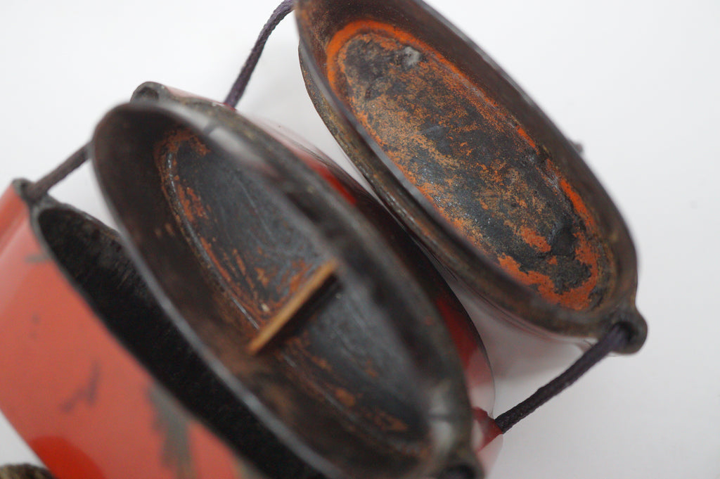 Japanisches Inro Netsuke &amp; Ojime „Adler jagt Kaninchen“ Original Sagemono aus Japan 1206D6