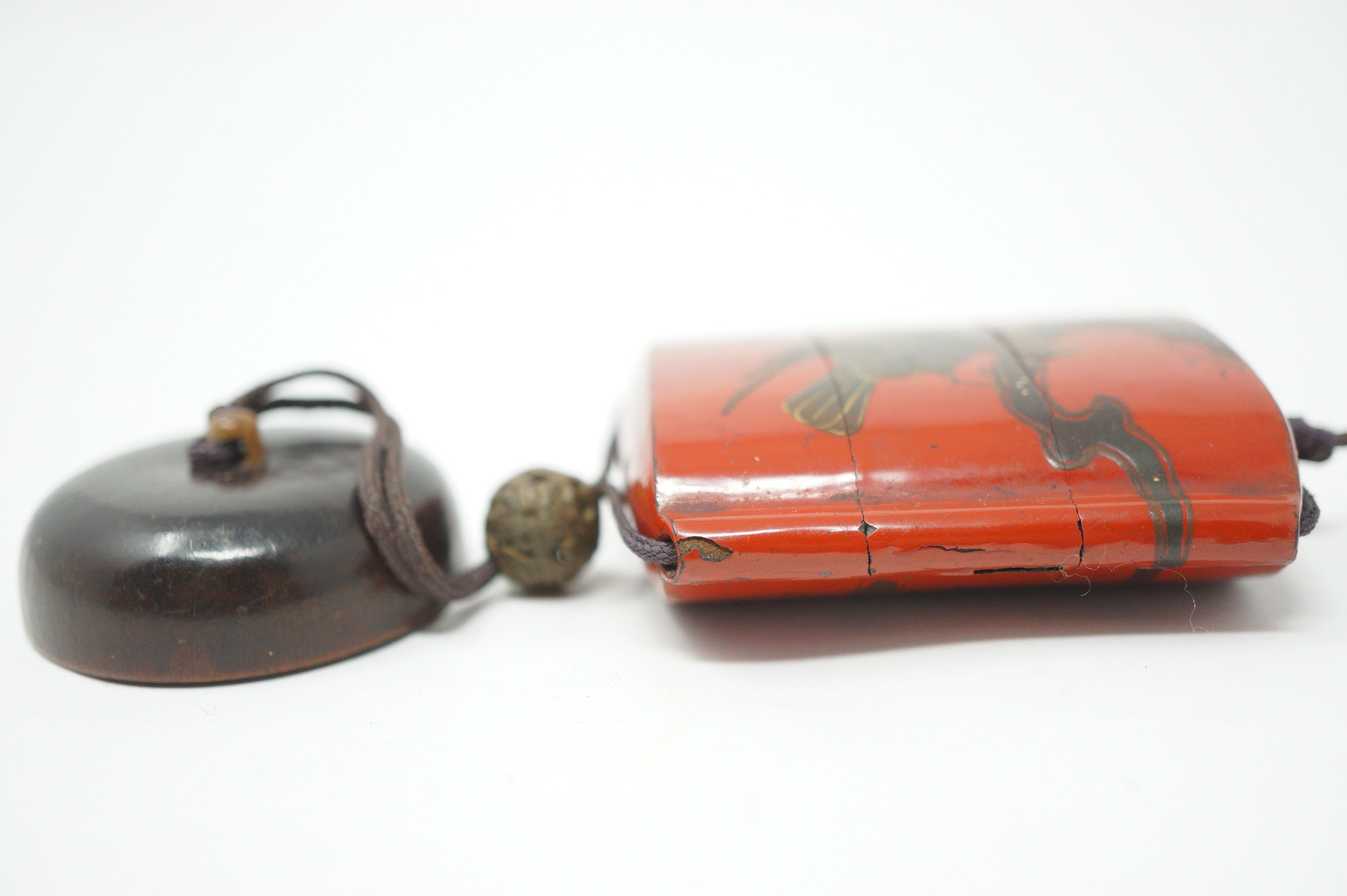 Japanisches Inro Netsuke &amp; Ojime „Adler jagt Kaninchen“ Original Sagemono aus Japan 1206D6