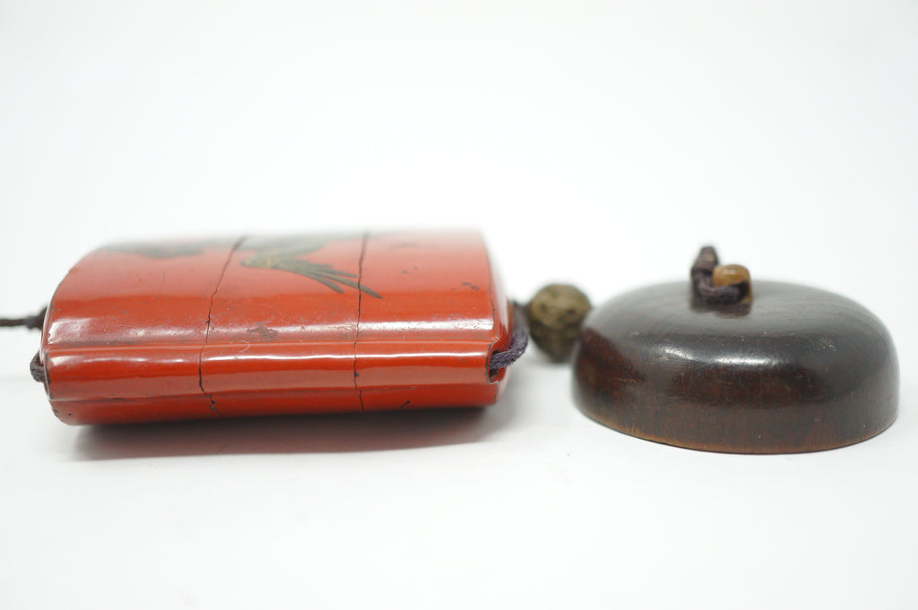 Japanisches Inro Netsuke &amp; Ojime „Adler jagt Kaninchen“ Original Sagemono aus Japan 1206D6