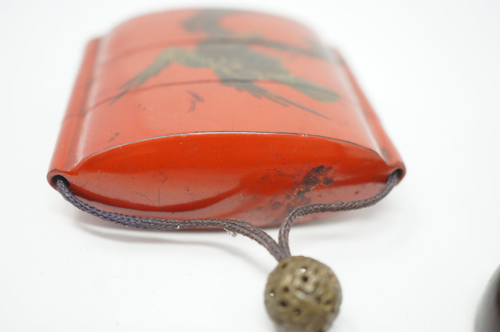 Japanisches Inro Netsuke &amp; Ojime „Adler jagt Kaninchen“ Original Sagemono aus Japan 1206D6