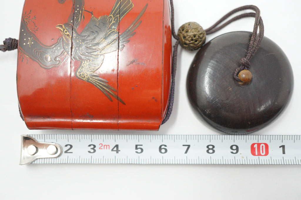 Japanisches Inro Netsuke &amp; Ojime „Adler jagt Kaninchen“ Original Sagemono aus Japan 1206D6