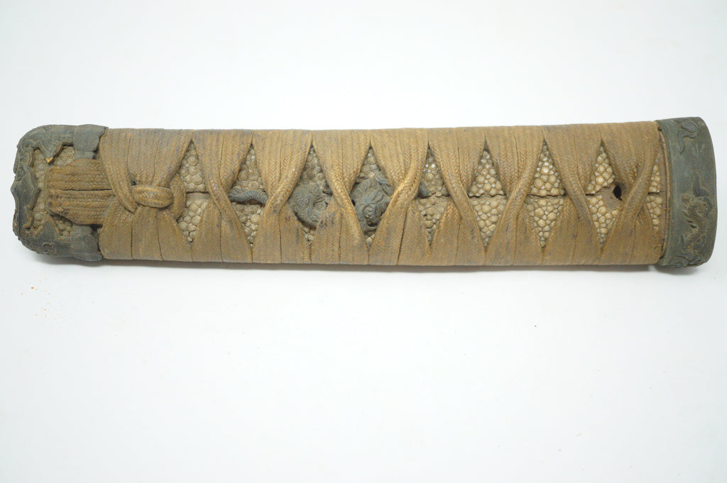 Antique Edo Period Japanese Katana Tsuka • Matching Dragon Motif High-Relief Menuki Sword Handle 0623G7