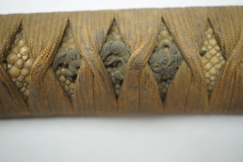 Antique Edo Period Japanese Katana Tsuka • Matching Dragon Motif High-Relief Menuki Sword Handle 0623G7