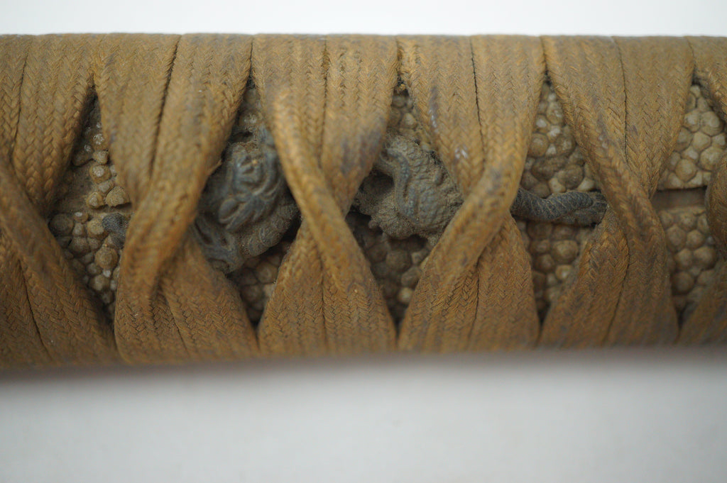 Antique Edo Period Japanese Katana Tsuka • Matching Dragon Motif High-Relief Menuki Sword Handle 0623G7