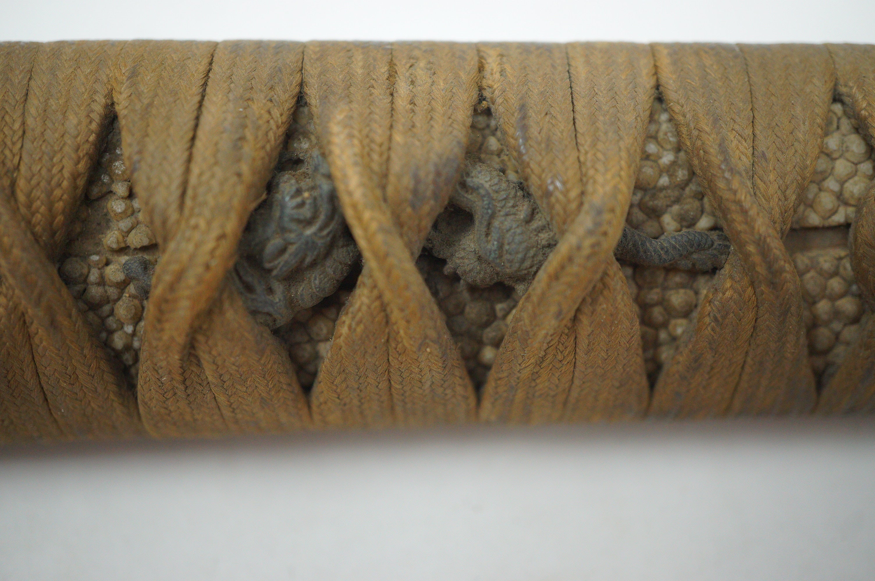Antique Edo Period Japanese Katana Tsuka • Matching Dragon Motif High-Relief Menuki Sword Handle 0623G7