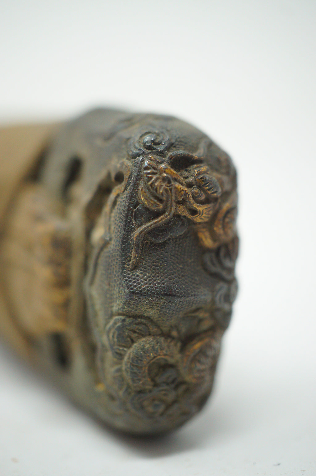 Antique Edo Period Japanese Katana Tsuka • Matching Dragon Motif High-Relief Menuki Sword Handle 0623G7