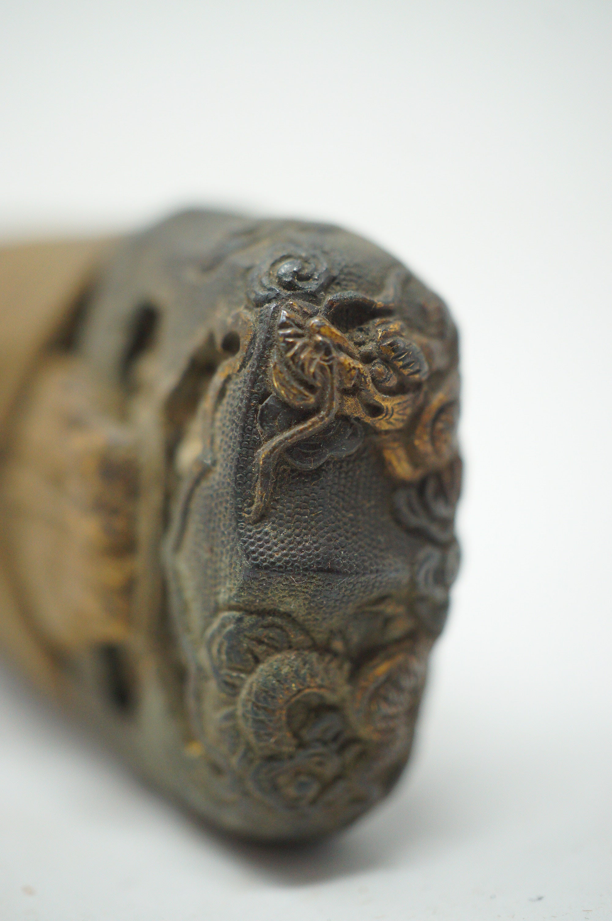 Antique Edo Period Japanese Katana Tsuka • Matching Dragon Motif High-Relief Menuki Sword Handle 0623G7