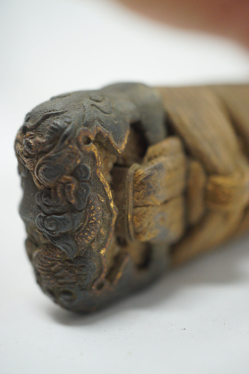 Antique Edo Period Japanese Katana Tsuka • Matching Dragon Motif High-Relief Menuki Sword Handle 0623G7