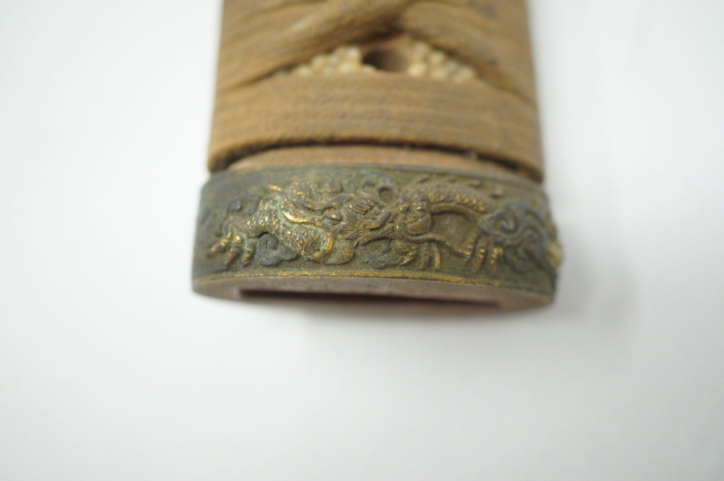 Antique Edo Period Japanese Katana Tsuka • Matching Dragon Motif High-Relief Menuki Sword Handle 0623G7