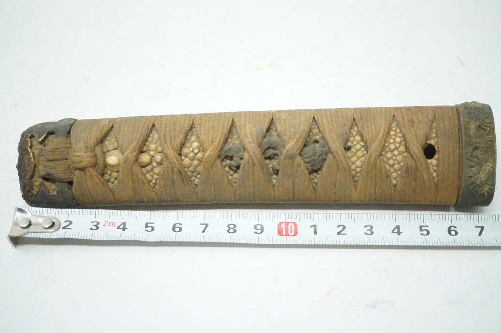 Antique Edo Period Japanese Katana Tsuka • Matching Dragon Motif High-Relief Menuki Sword Handle 0623G7