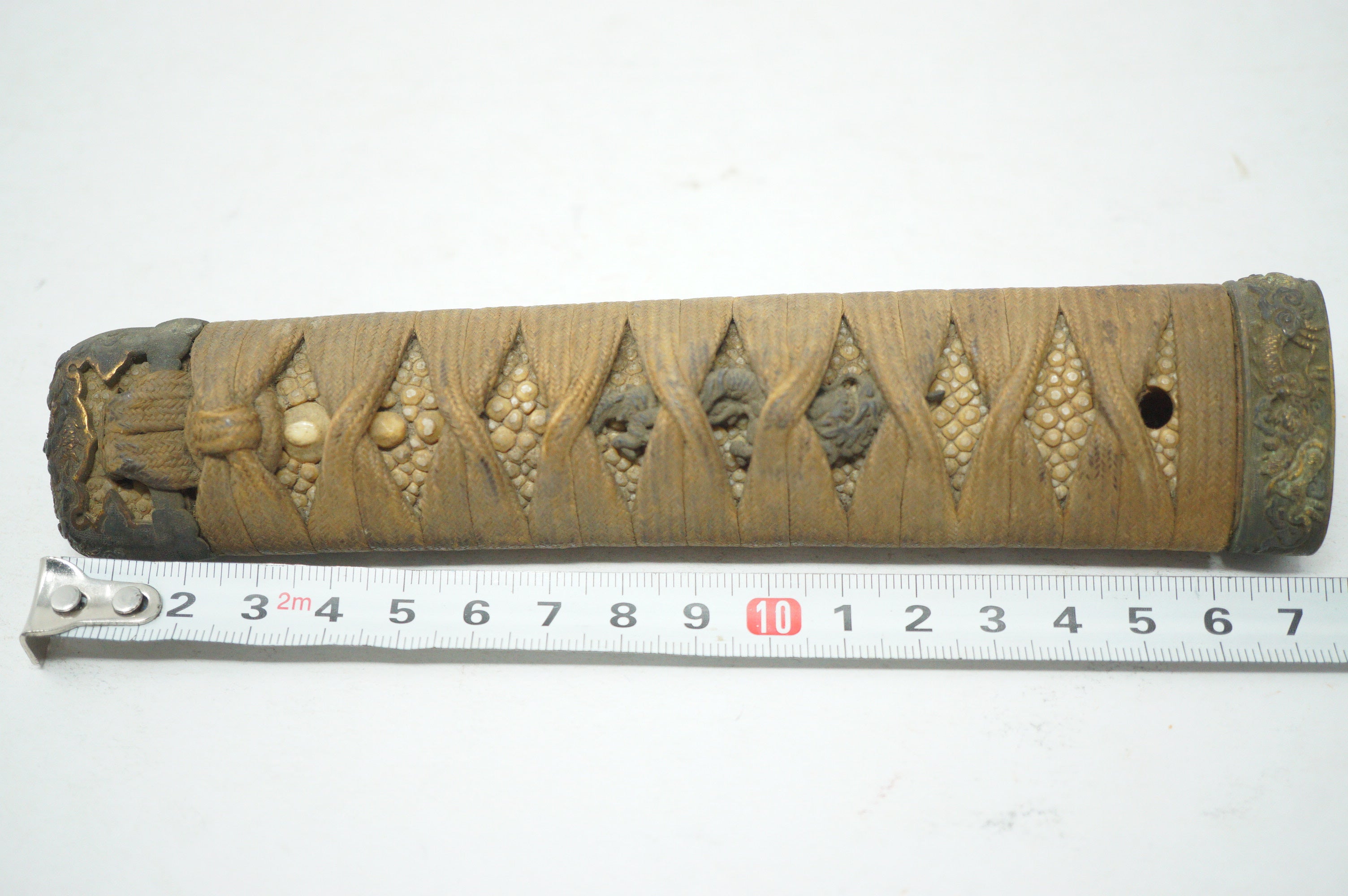 Antique Edo Period Japanese Katana Tsuka • Matching Dragon Motif High-Relief Menuki Sword Handle 0623G7