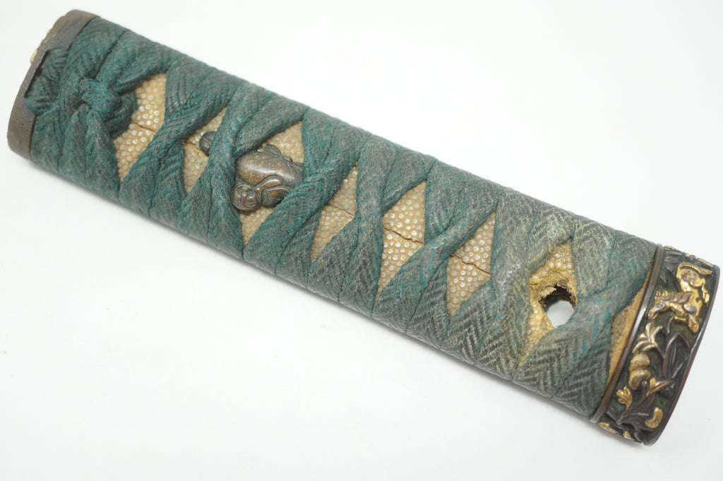 Japanese Wakizashi Sword Handle Antique Original Tsuka with Signed Fuchi 1127F7