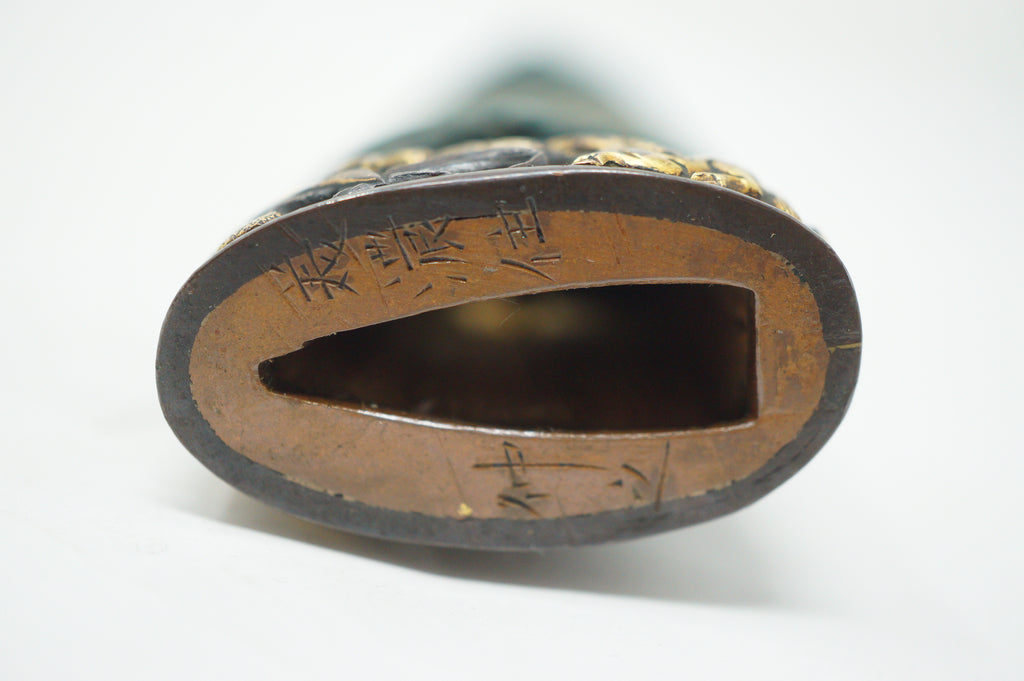 Japanese Wakizashi Sword Handle Antique Original Tsuka with Signed Fuchi 1127F7