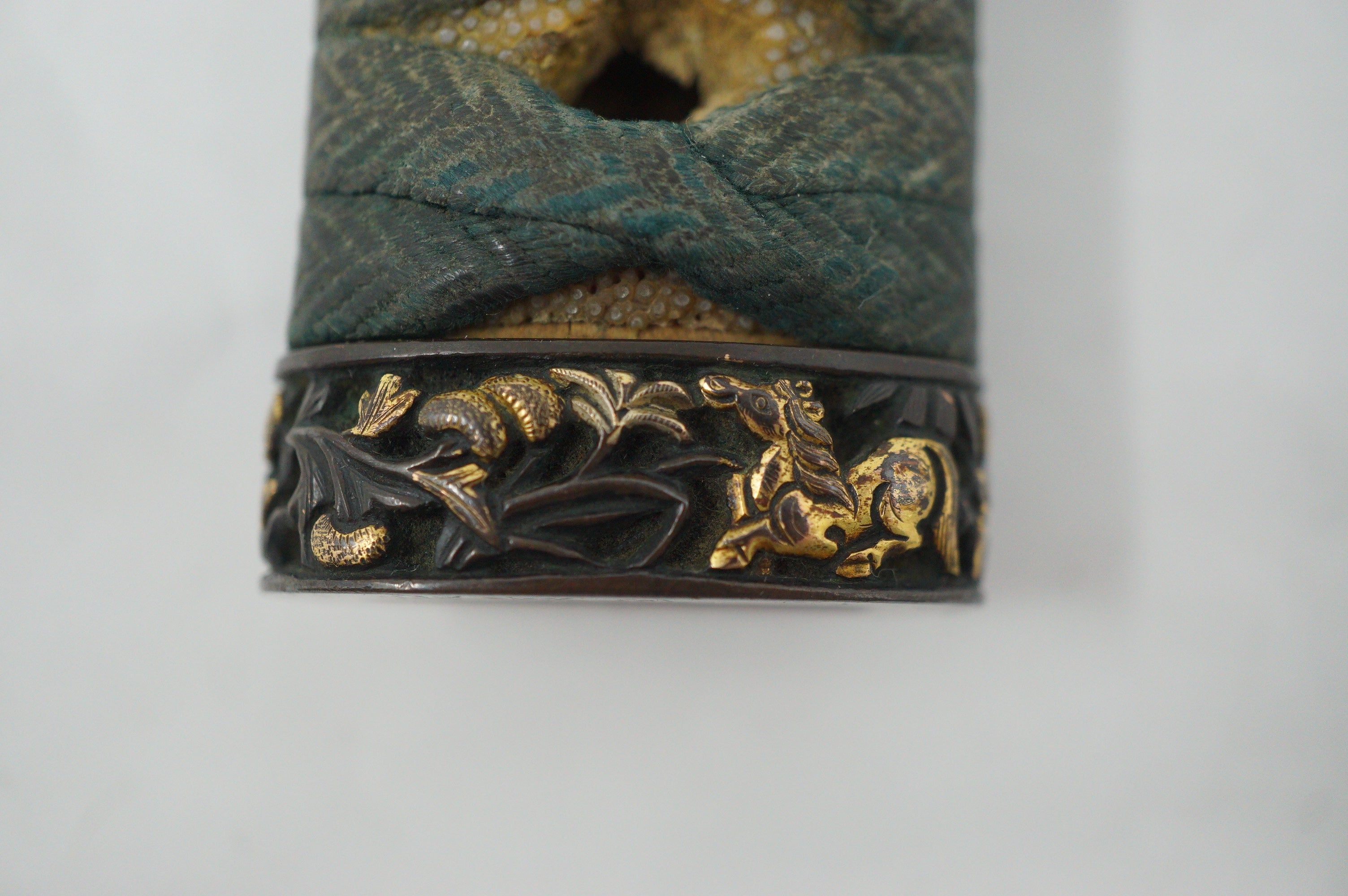 Japanese Wakizashi Sword Handle Antique Original Tsuka with Signed Fuchi 1127F7