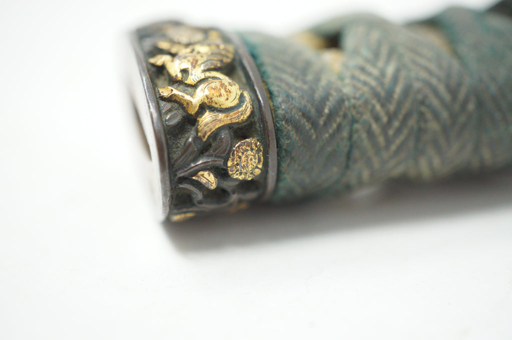 Japanese Wakizashi Sword Handle Antique Original Tsuka with Signed Fuchi 1127F7