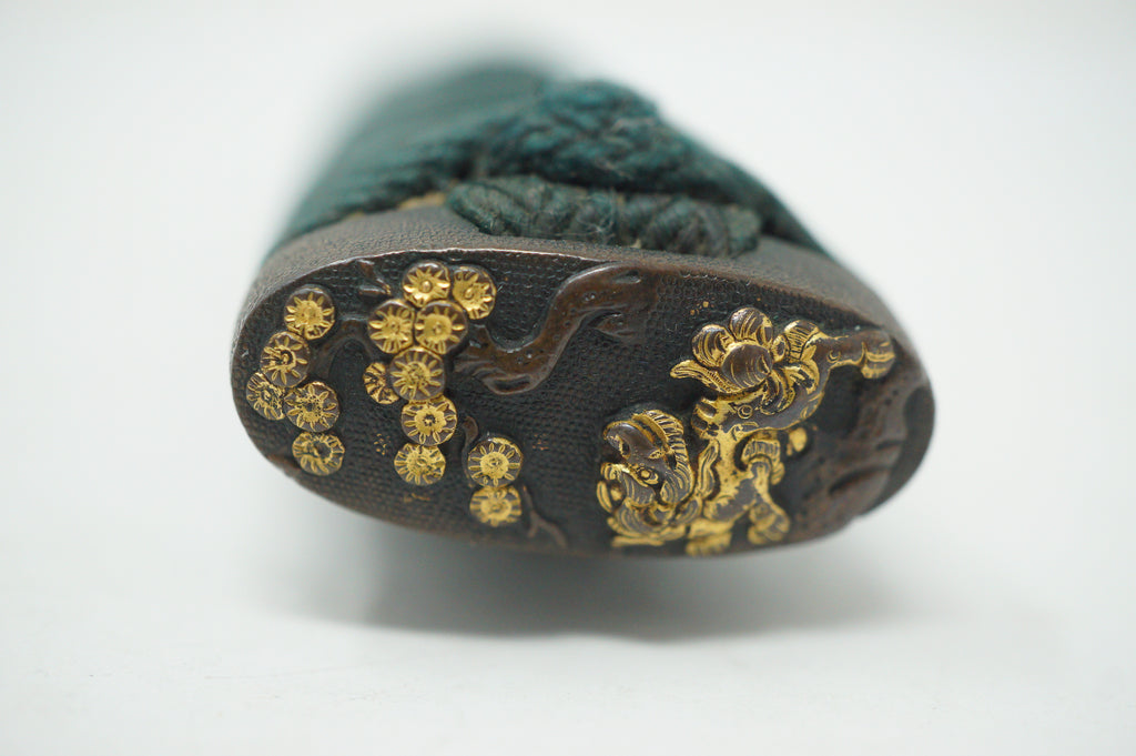 Japanese Wakizashi Sword Handle Antique Original Tsuka with Signed Fuchi 1127F7