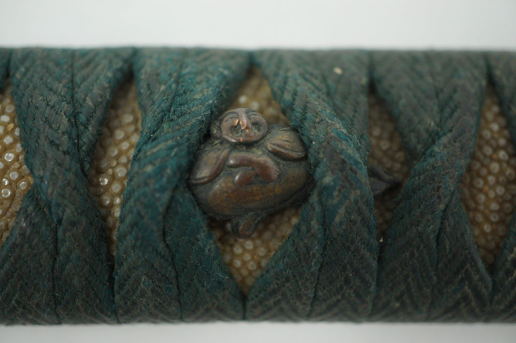 Japanese Wakizashi Sword Handle Antique Original Tsuka with Signed Fuchi 1127F7