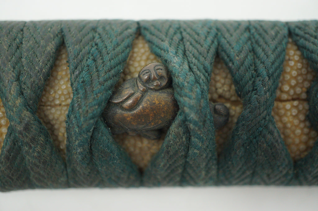 Japanese Wakizashi Sword Handle Antique Original Tsuka with Signed Fuchi 1127F7