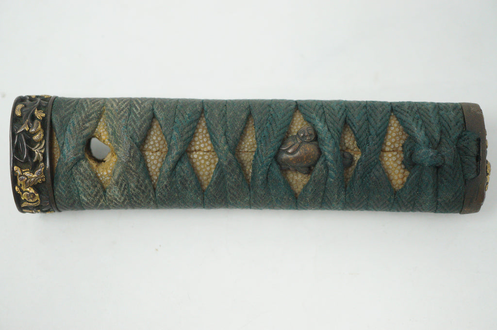 Japanese Wakizashi Sword Handle Antique Original Tsuka with Signed Fuchi 1127F7