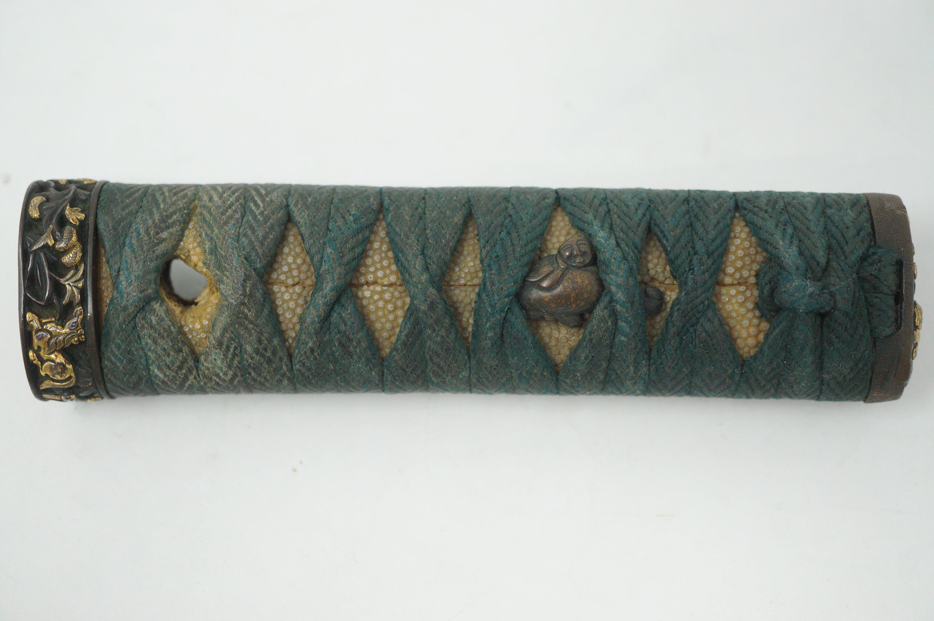 Japanese Wakizashi Sword Handle Antique Original Tsuka with Signed Fuchi 1127F7