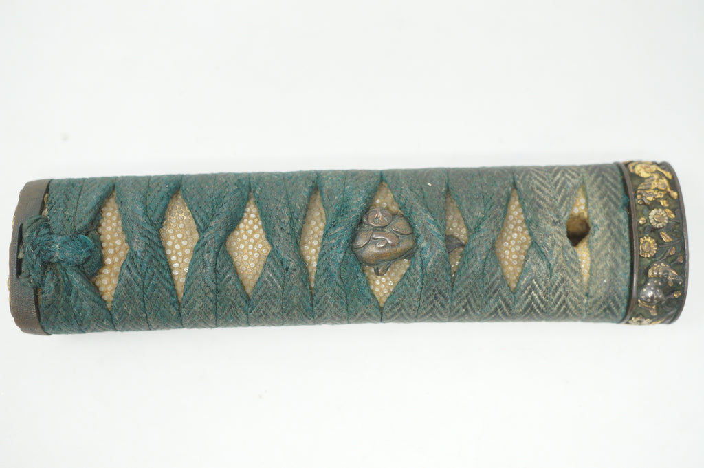 Japanese Wakizashi Sword Handle Antique Original Tsuka with Signed Fuchi 1127F7