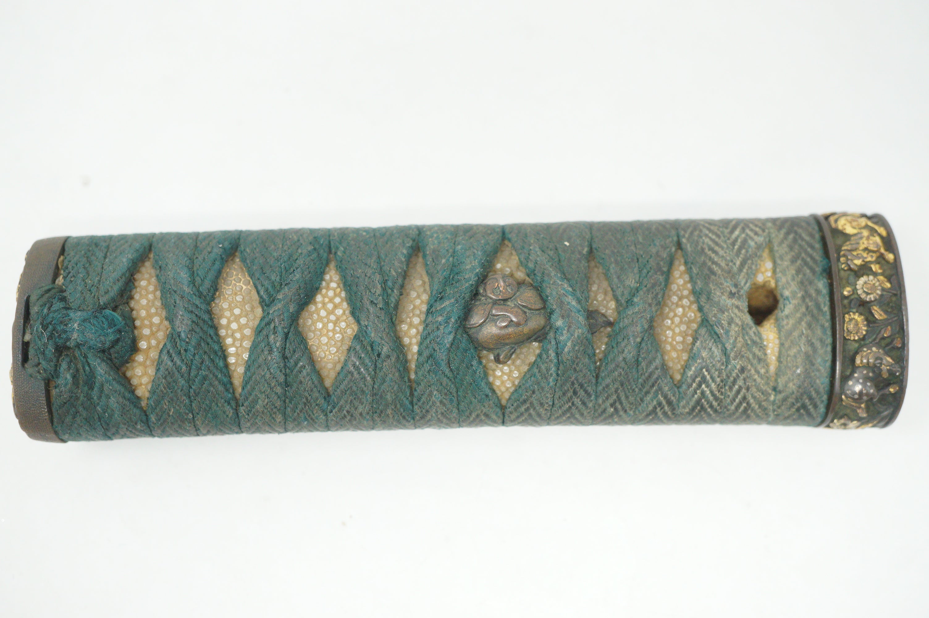 Japanese Wakizashi Sword Handle Antique Original Tsuka with Signed Fuchi 1127F7