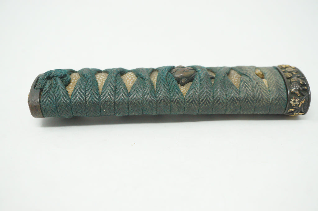 Japanese Wakizashi Sword Handle Antique Original Tsuka with Signed Fuchi 1127F7