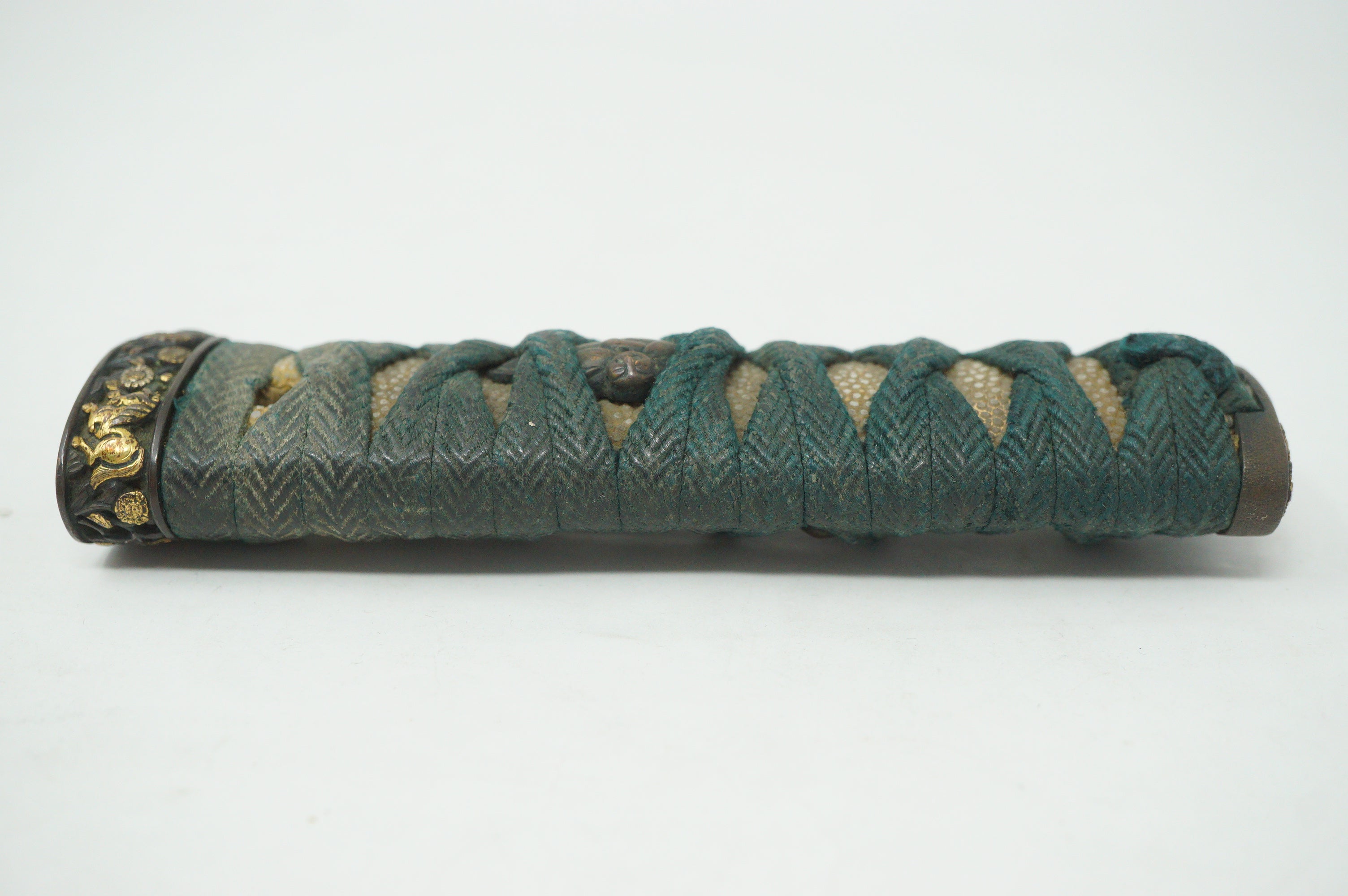 Japanese Wakizashi Sword Handle Antique Original Tsuka with Signed Fuchi 1127F7