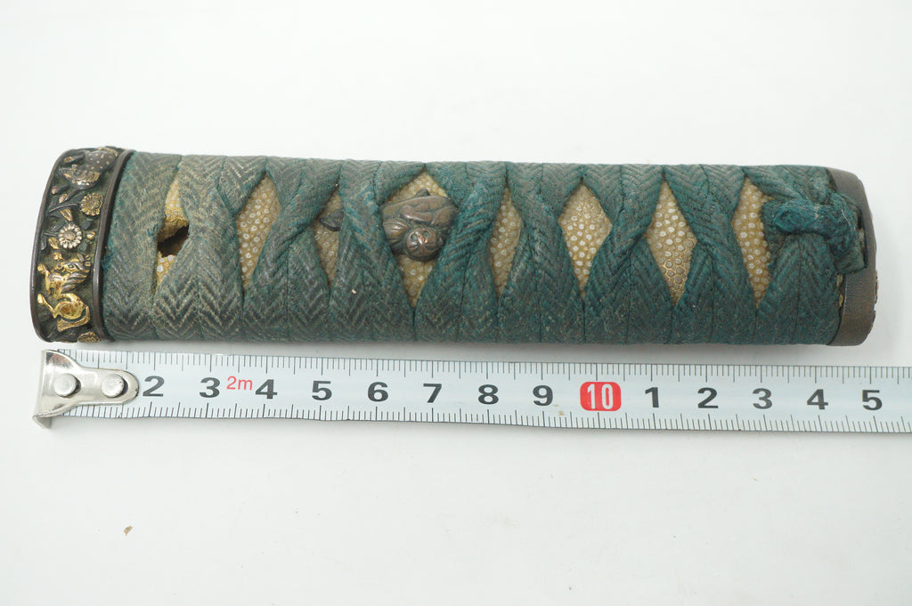 Japanese Wakizashi Sword Handle Antique Original Tsuka with Signed Fuchi 1127F7