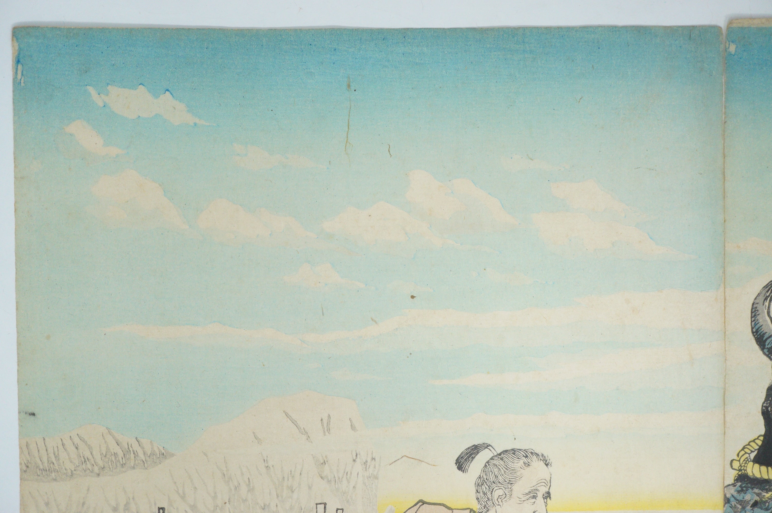 Japanischer Holzschnitt 1885 Original von Kiyochika "Sugawara no Michizane reitet auf einem Ochsen" 0514F7