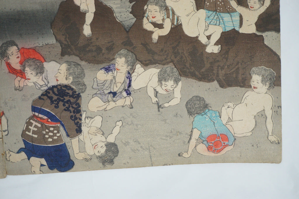 Japanischer Holzschnitt 1885 Original von Kiyochika "Sugawara no Michizane reitet auf einem Ochsen" 0514F7