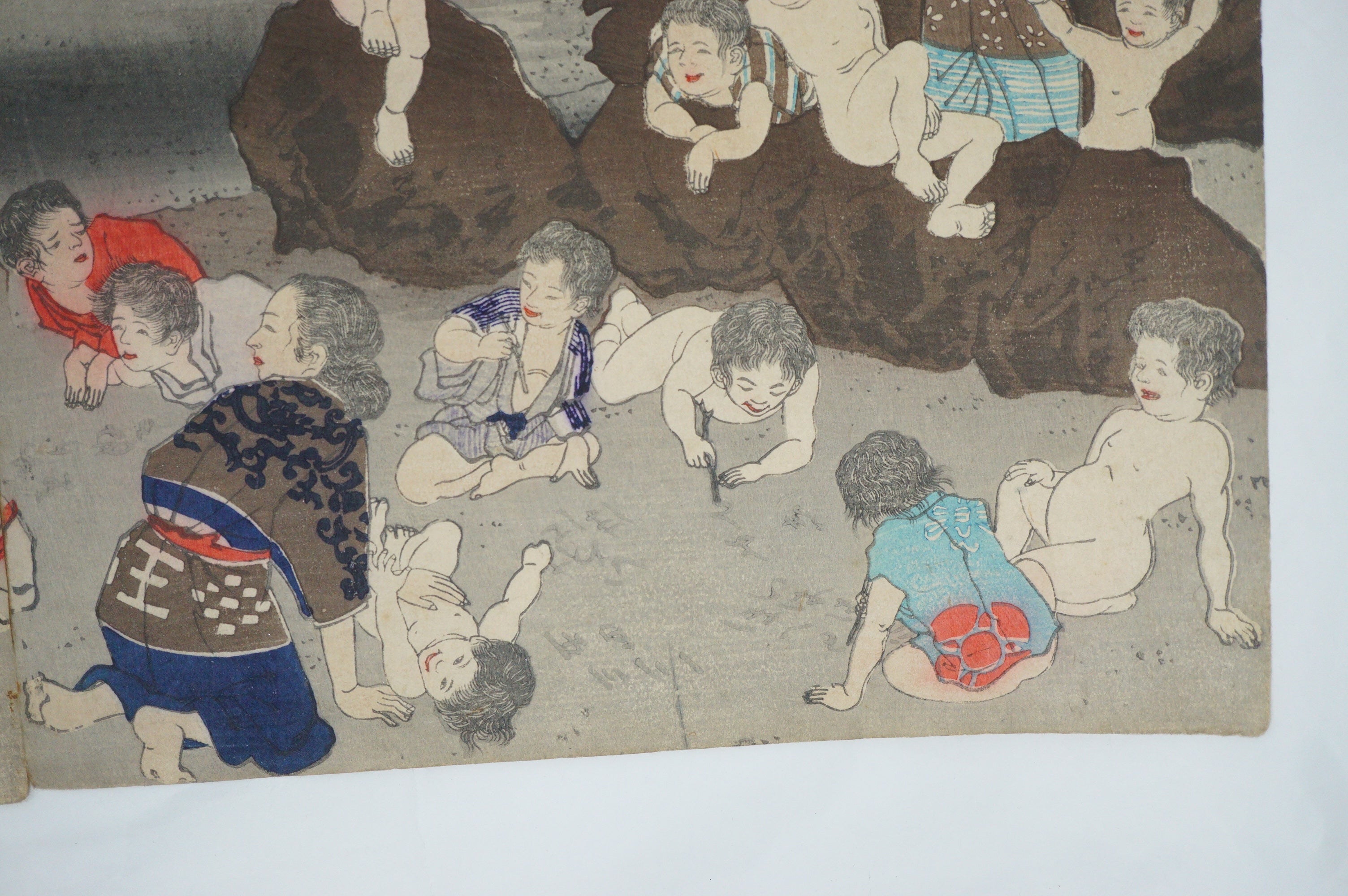 Japanischer Holzschnitt 1885 Original von Kiyochika "Sugawara no Michizane reitet auf einem Ochsen" 0514F7
