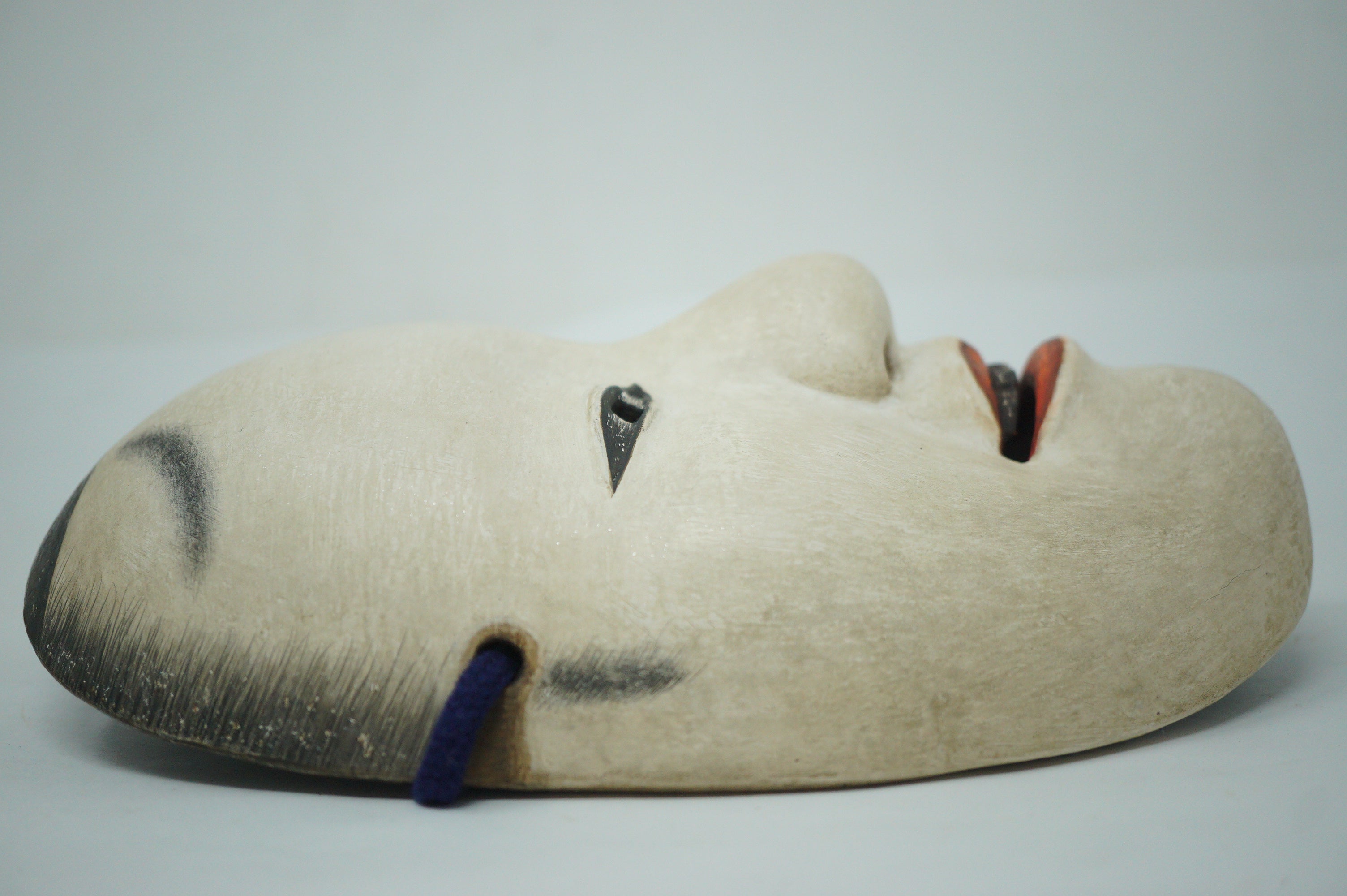 Japanese Kantan Otoko Noh Theater Wooden Mask in Silk Bag Original from Japan 1227F6