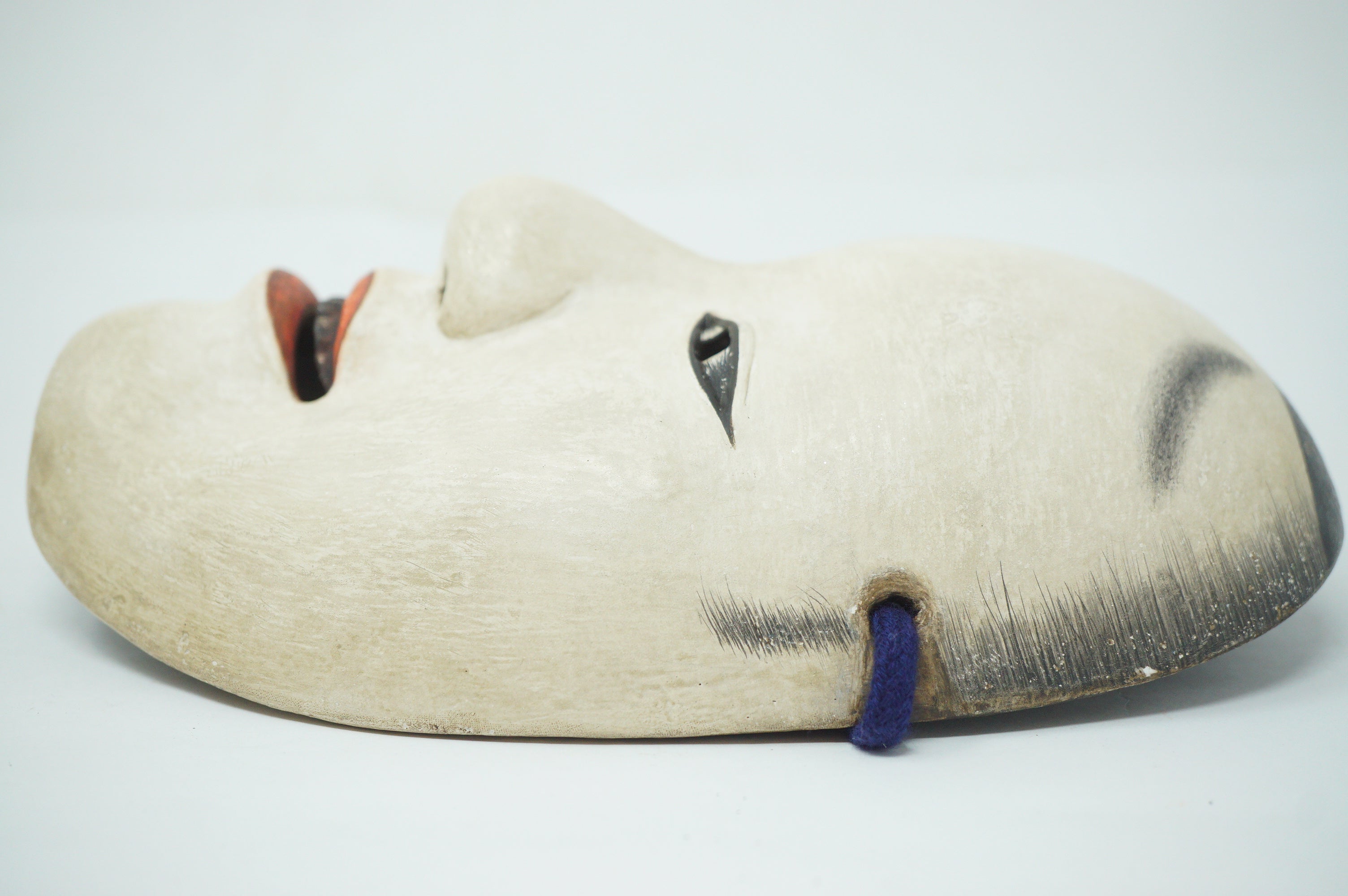 Japanese Kantan Otoko Noh Theater Wooden Mask in Silk Bag Original from Japan 1227F6